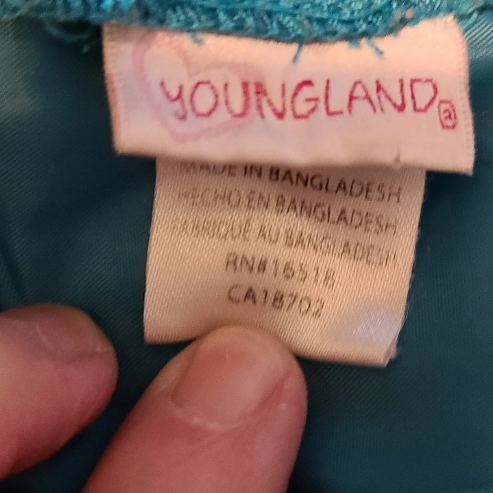 Youngland Girl's Church Dress Teal Sleeveless Glitter Dots Sequins Bow Sz 5 GUC‎